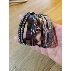 G By Gennaro Bangle Bracelet Set of 9 Black Glitter Rhinestones